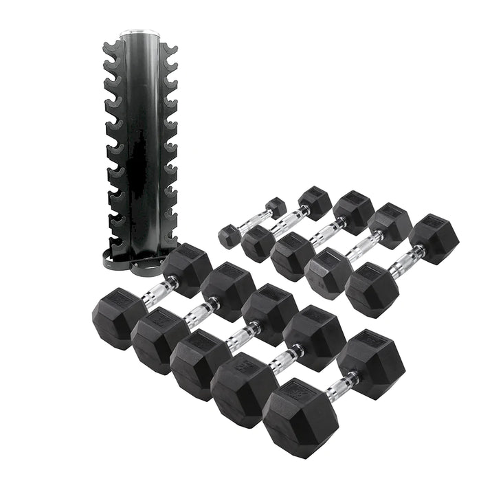 Bodytrading Rubber Coated Hex Dumbbells Set with rack HEXDU-SETREK